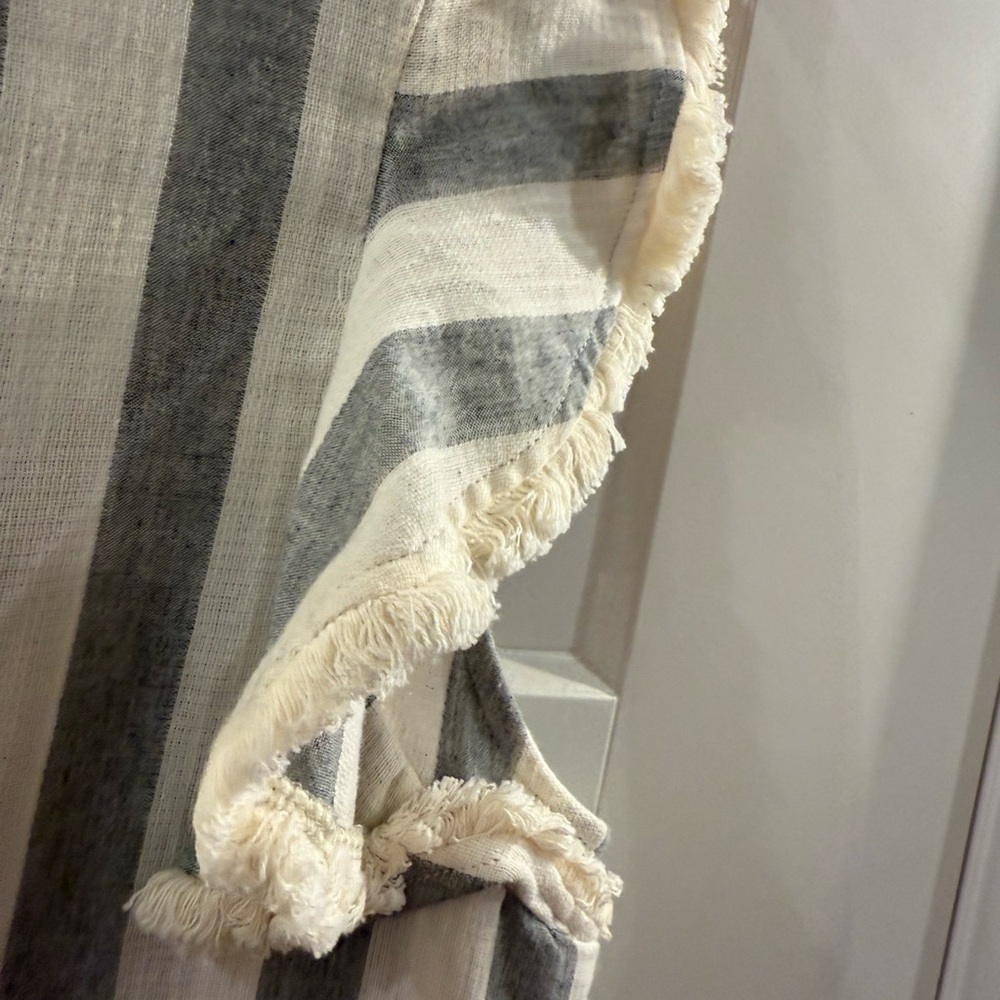 Striped Gray and White Ruffle Sleeveless Top - Picture 2 of 7